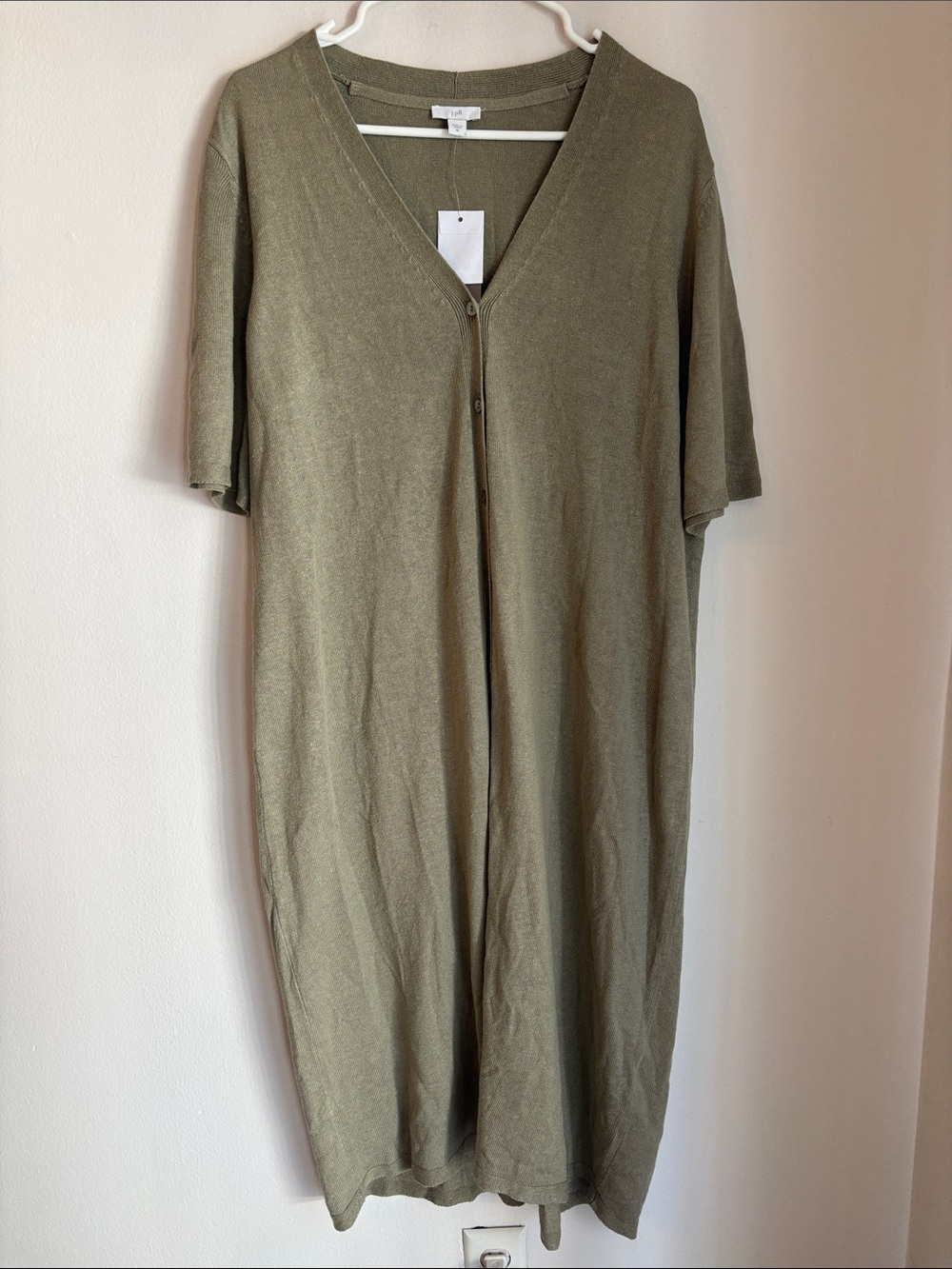 J. Jill linen knit V-Neck Button-Front Women’s short sleeve maxi Dress Sage XL